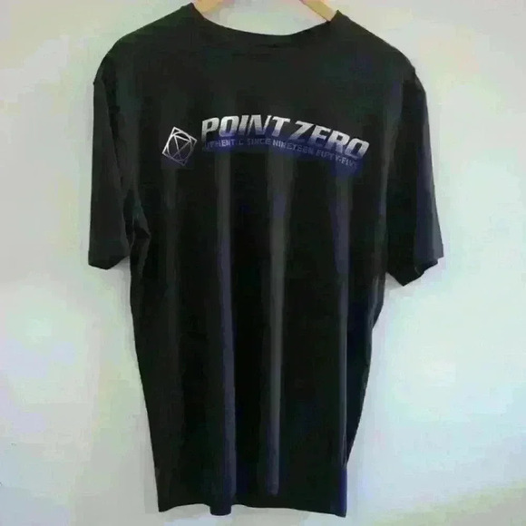 POINT ZERO | Men's Black Crewneck Blue/White Logo Cotton T-Shirt - Picture 2 of 5